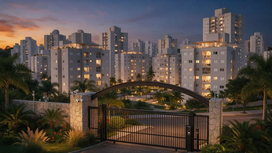 Condomínio residencial à noite